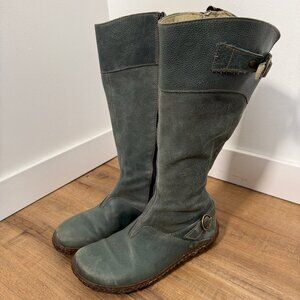 El Naturalista N736 Flat Tall Leather Suede Boots Buckle Earthy 39 AS IS